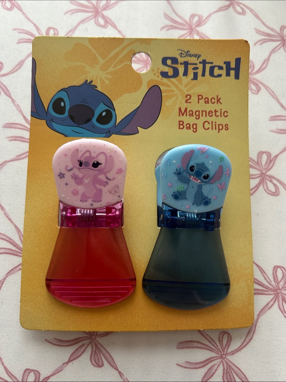 Disney Stitch and Angel 2 Pack Magnetic Bag Clips Chip Snacks Food Storage NEW